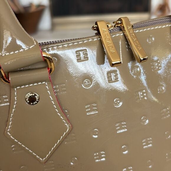 Arcadia Classic Large Alma Style Satchel Patent Leather Monogram Red Accents Bag - Picture 7 of 16